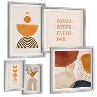 BILDER SET 5er Set - 50x50 cm & 20x30 cm & 40x60 cm Silberner Rahmen - Boho-minimalistische Dekorationen - Silberfarben, Kunststoff (40/60cm) - TULUP
