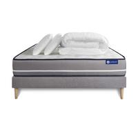 BETT Actimemo pur Memory-Schaum 160 x 200 cm h3 - Kit Bettgestell Grau - Mit Kissen und Bettdecke - Beige/Grau, Karton/Holz (160/200cm) - ACTISOM