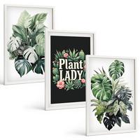 BILDER SET 3er Set - 40x60 cm Weißer Rahmen - Tropische Pflanzen, Pflanzenliebhaberin - Weiß, Kunststoff (40/60cm) - TULUP