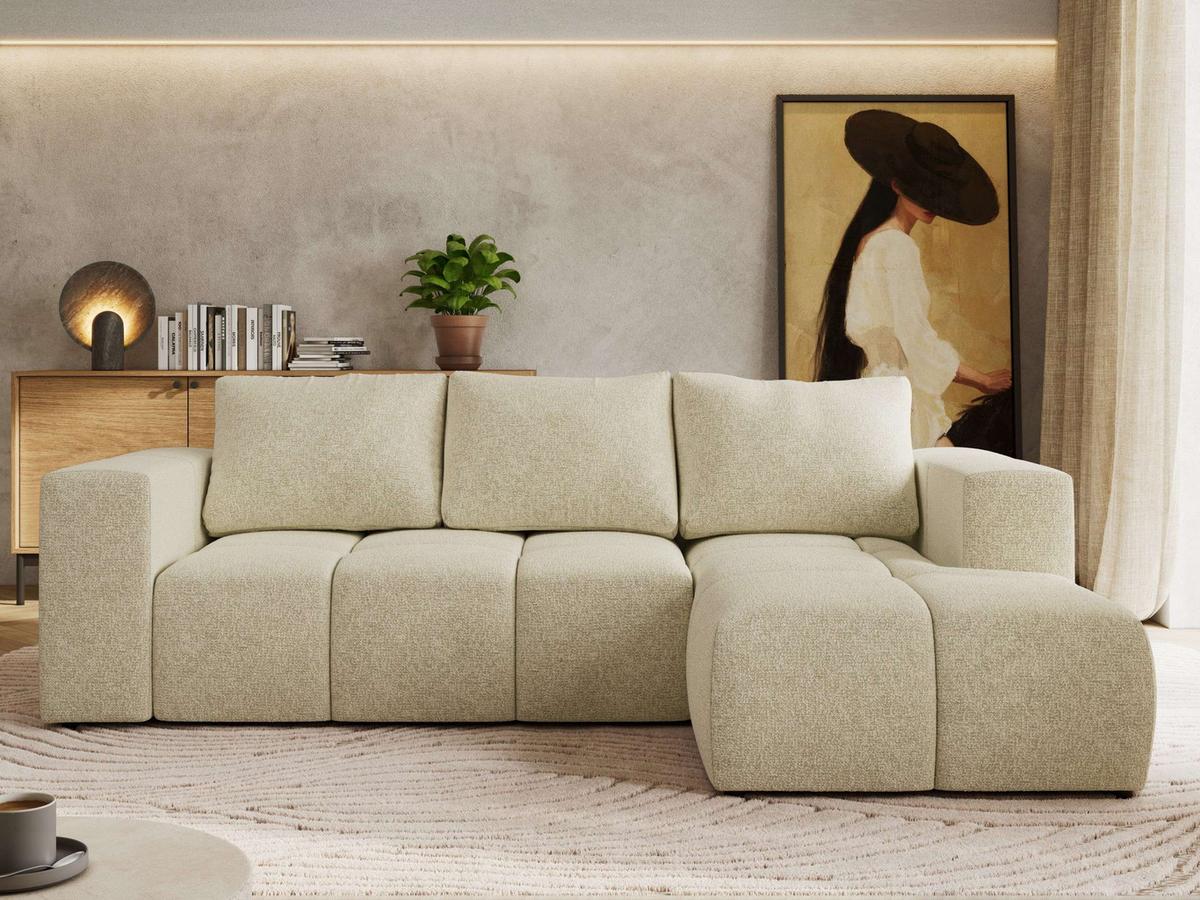 ECKSOFA MONIVA Creme Strukture - Rechts - Creme/Schwarz, Kunststoff/Textil (266/164cm) - MKS