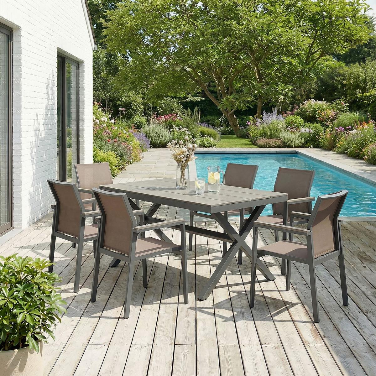 GARTENMÖBEL SET WINDY 7er Set grau - Grau, Metall - IDIMEX