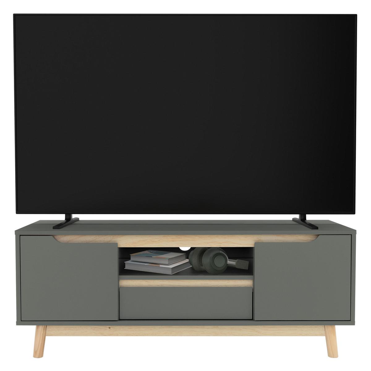 TV-LOWBOARD 120x40x46 cm Grün-Natur mit Kiefernholz-Füße - Naturfarben/Grau, Holz (40/46/120cm) - ML-DESIGN