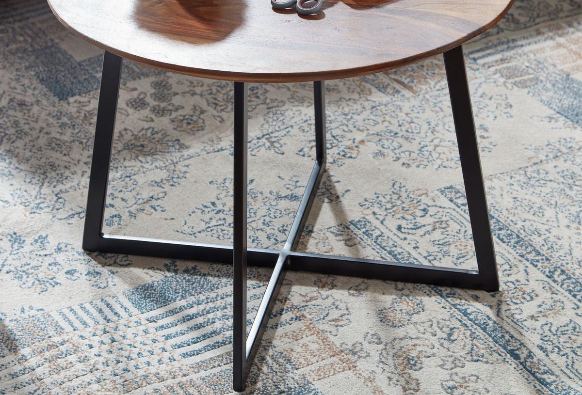COUCHTISCH Rund Modern aus Sheesham Massivholz mit Metall, 60x60x45cm - Schwarz/Braun, Holz/Metall (60/60/45cm) - KADIMA DESIGN