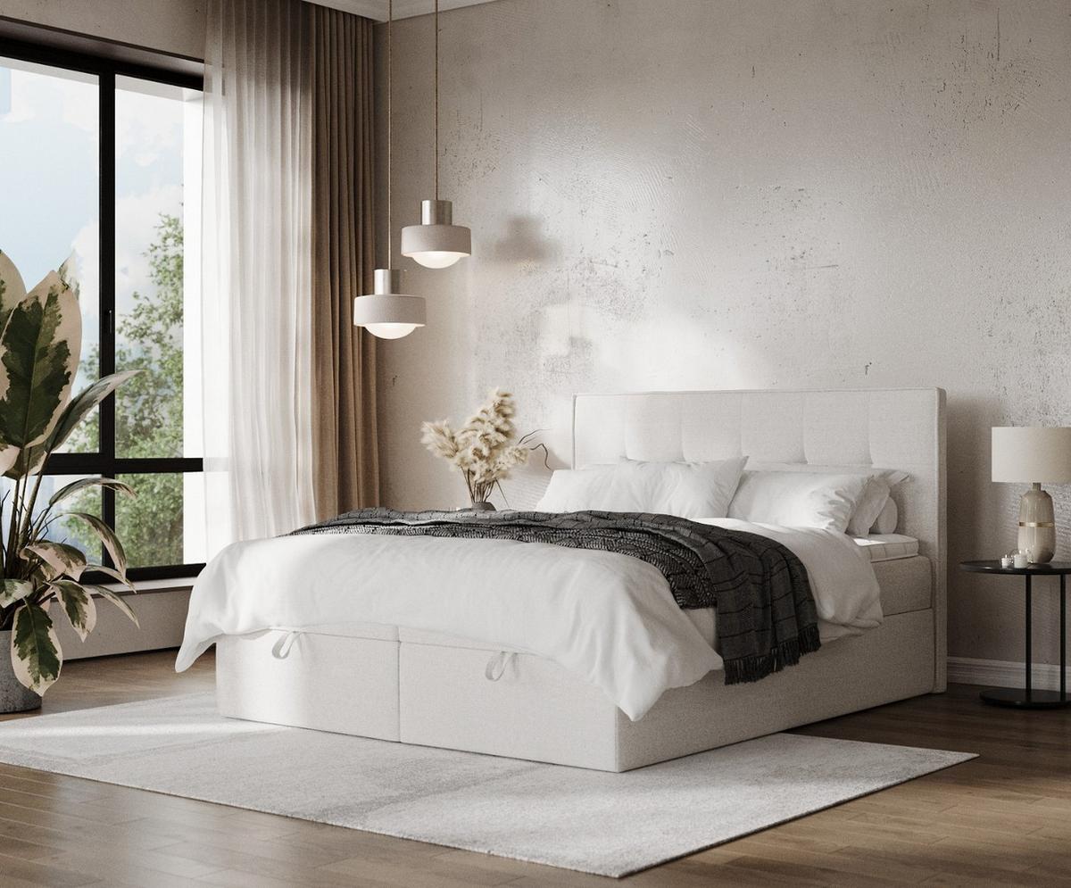 BOXBETT Tivra 200/200 cm Hellbeige im Riva Stoff - Sandfarben/Schwarz, Holz/Holzwerkstoff (200/200cm) - AltaBeds