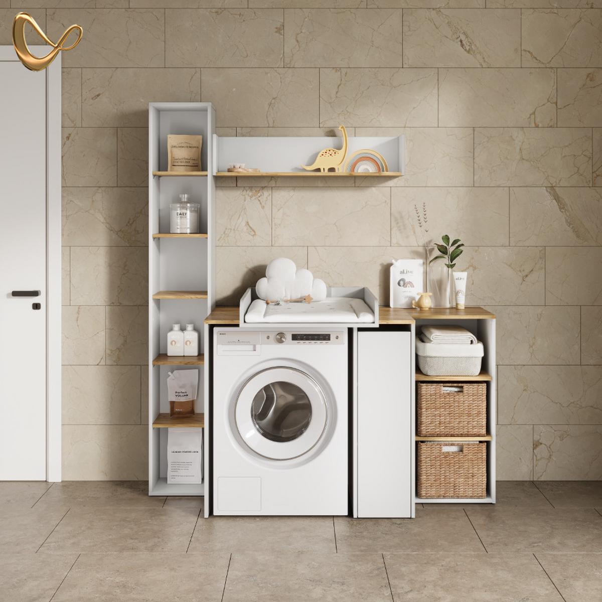 WASCHMASCHINENSCHRANK Paolina Weiß/Artisan 93.6 x 88.2 cm 2 Teile mit Wickelauflage - Weiß/Eiche Artisan, Holzwerkstoff (93.6/88.2/60.3cm) - Livinity®