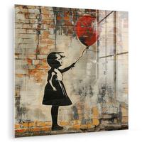 ACRYLGLASBILD Graffiti - Banksy - Mädchen - Straßenkunst 90x90 cm - Sandfarben, Glas (90/90cm) - MuchoWow