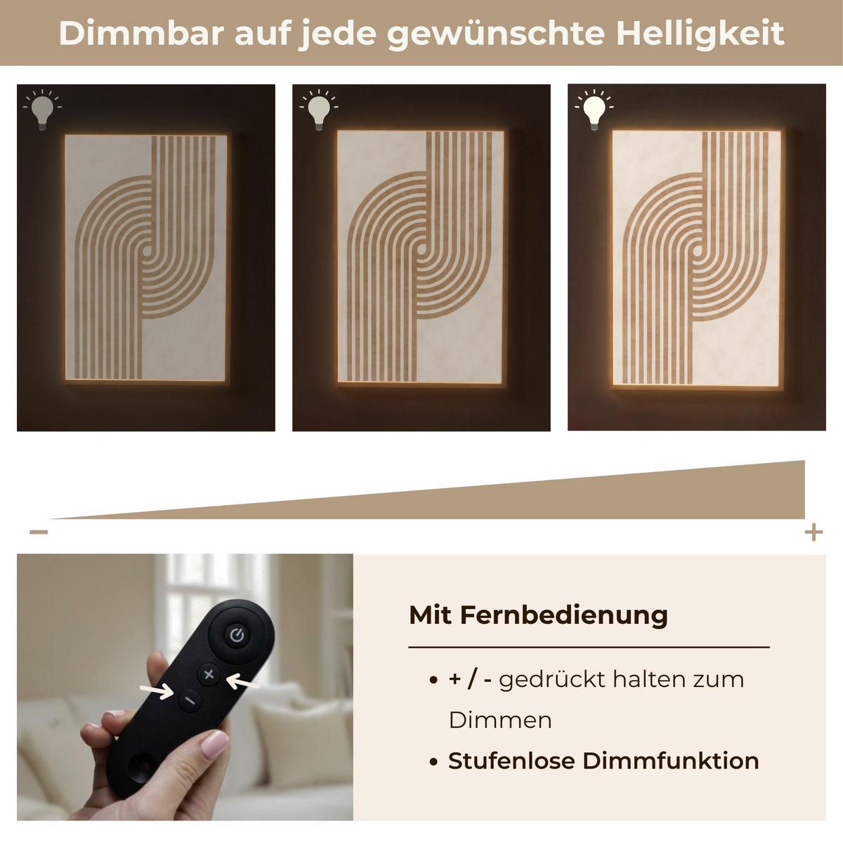 WANDLEUCHTE MIT AKKU Symmetrische Biegung - kupferfarbig 60x90 cm - Beige, Holzwerkstoff (60/90/8cm) - OnlyWow