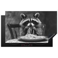 HERDABDECKPLATTE Waschbär - Niedlich - Pasta - Tischtuch - Schwarz - Weiß Ceranfeldabdeckung 85x52 cm - Grau, Kunststoff (85/52/0.2cm) - MuchoWow