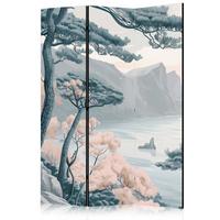 PARAVENT Einseitig Bedruckter 3-tlg 135x172 cm Bergk ste Landschaft - Blau, Holz/Textil (135/172/3cm) - Muralo