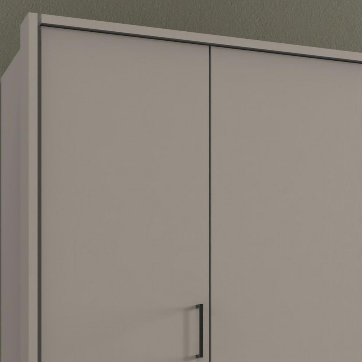 DREHTÜRENSCHRANK B313/H210/T58 cm, Sandgrau mit Absetzungen in Grafit, Kleiderschrank m.Passepartout&3Spiegeltüren&Schubkästen, Griffe schwarz / 22585 - Sandfarben/Schwarz, Holzwerkstoff/Kunststoff (313/210/58cm) - luma-home
