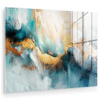 ACRYLGLASBILD Abstrakt - Kunst - Gold - Blau 80x60 cm - Petrol, Glas (80/60cm) - MuchoWow