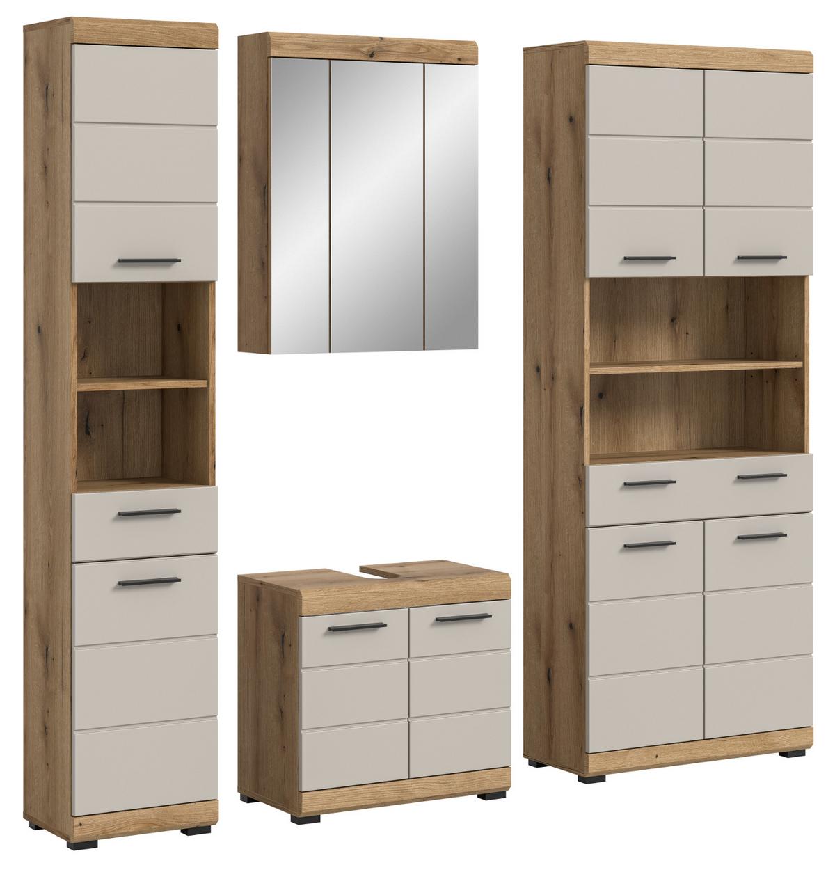 BADMÖBEL-SET 4-teilig Sand Kashmir, Evoke Eiche, Badkombination 200 x 191 cm - Kaschmir/Eichefarben, Glas/Holzwerkstoff (201/191/34cm) - Inn.Furn