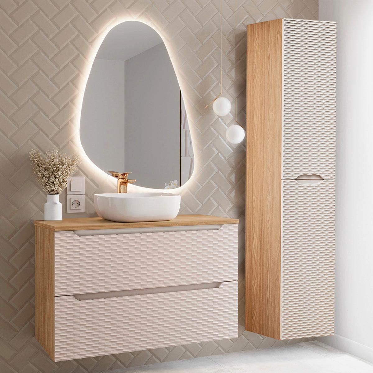 BADMÖBEL 90cm Elora 2er-Set Beige und Holz - Braun, Holzwerkstoff (90/59/46cm) - Petits-meubles