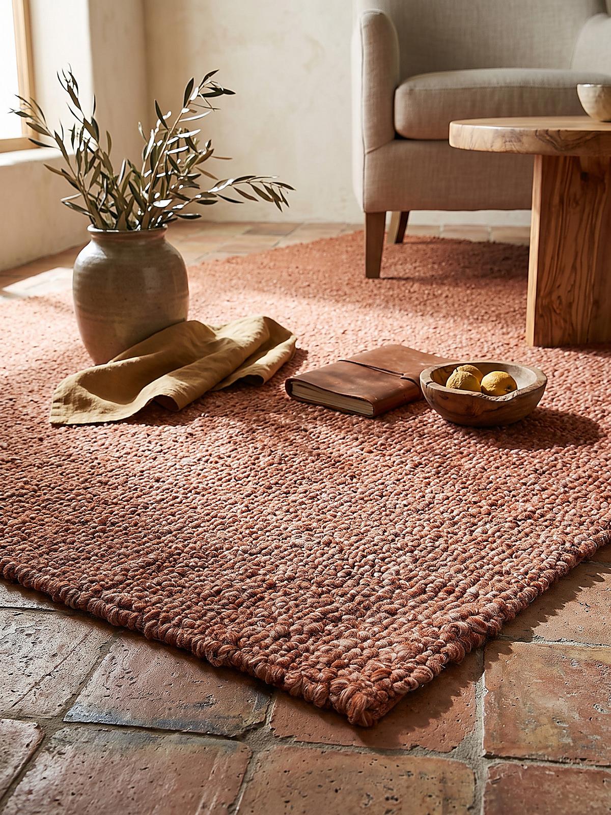 KURZFLORTEPPICH handgewebt GLAVEN, Bouclé-Struktur, Terrakotta, 200 x 290 cm - Orange, Textil (200/290cm) - KADIMA DESIGN