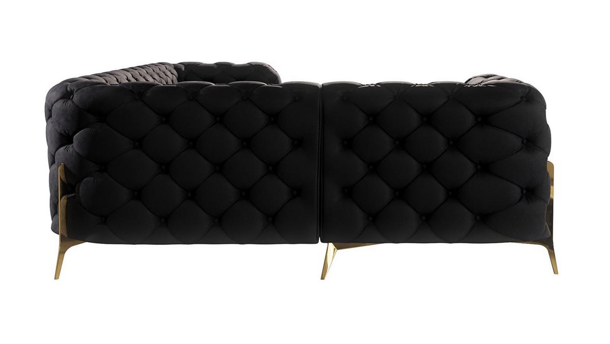 ECKSOFA Chesterfield Lexi Schwarz Samt, Ottomane links - Goldfarben/Schwarz, Holz/Textil (264/204cm) - S-Style
