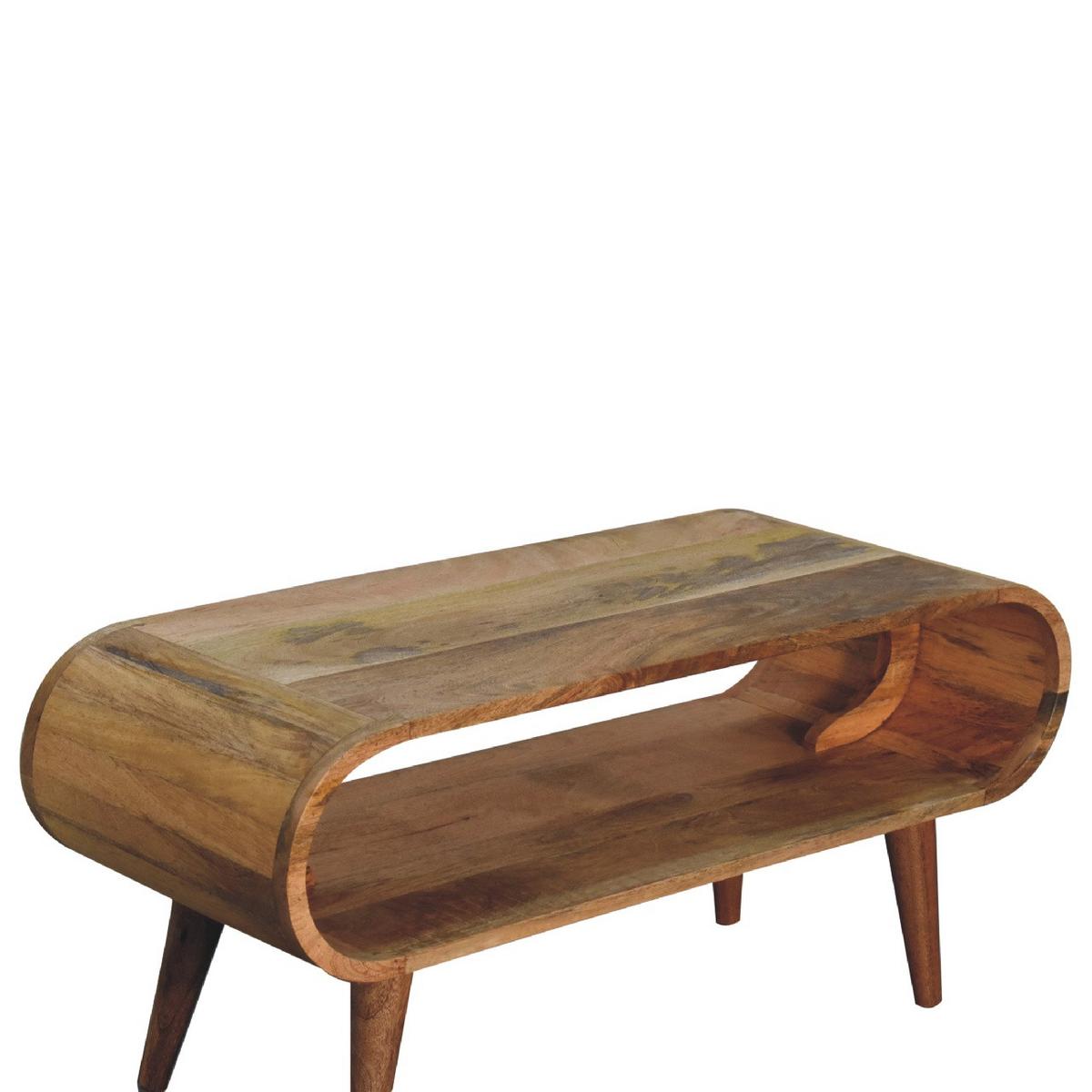 COUCHTISCH aus Massivholz im Eichenholz-Finish, Offener Stauraum, Nordische Beine - Eichefarben/Messingfarben, Holz/Metall (35/90/40cm) - Artisan Furniture