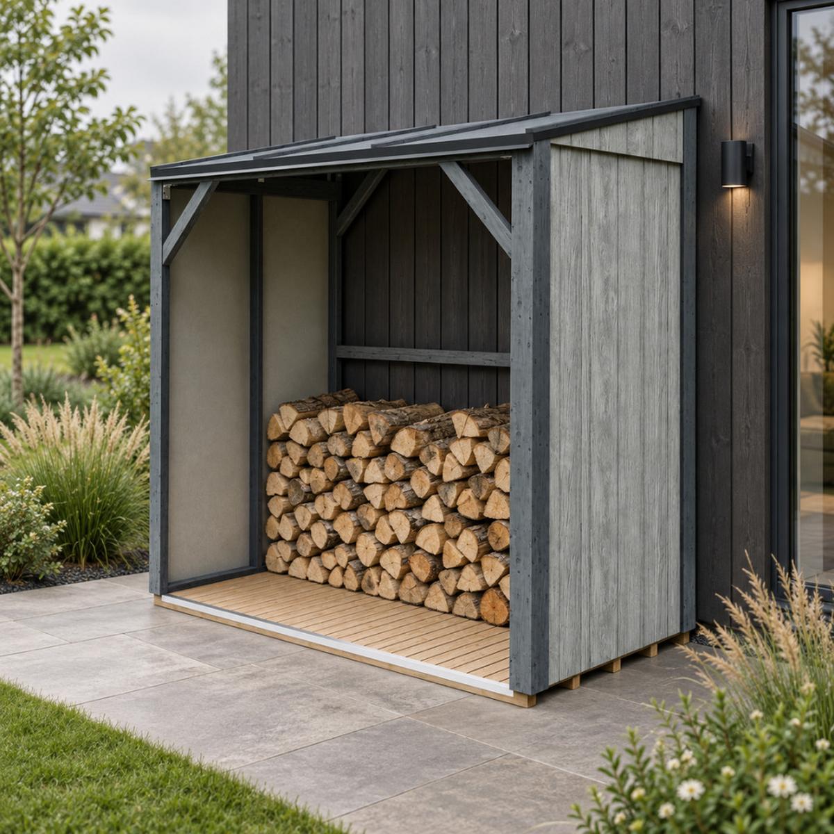 BRENNHOLZLAGER 2,54 m², Kaminholzunterstand mit ~4,4 m³ Lagerkapazität - Anthrazit, Holz (118/220/215cm) - Timbela