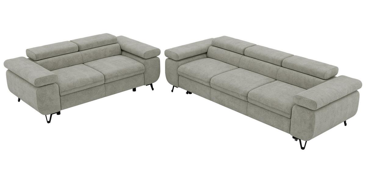 SITZGARNITUR PETERS 2+3 - Hellgrau Stukture - Hellgrau/Schwarz, Textil/Metall (262/76/99cm) - MKS
