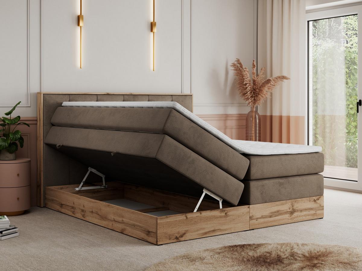 BOXSPRINGBETT VENETO KING 200/200 Braun Velvet - H3 - Braun, Holz/Textil (200/200cm) - MKS