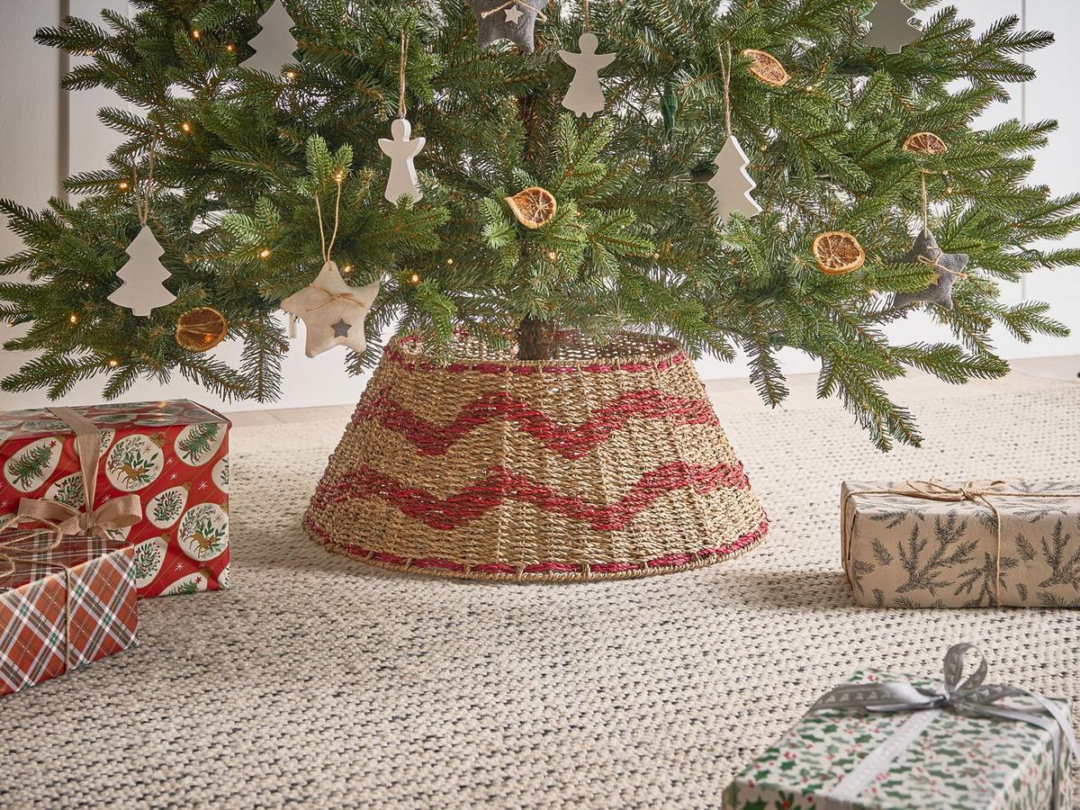 WEIHNACHTSBAUMKRAGEN 24 cm Naturfarben Hiver - Rot/Naturfarben, Naturmaterialien (24cm) - Beliani