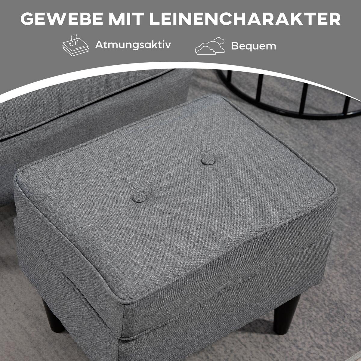 OHRENSESSEL mit Hocker Sessel mit Leinenoptik, Lendenkissen für Wohnzimmer Grau - Grau, Kunststoff (75/104/83cm) - HOMCOM