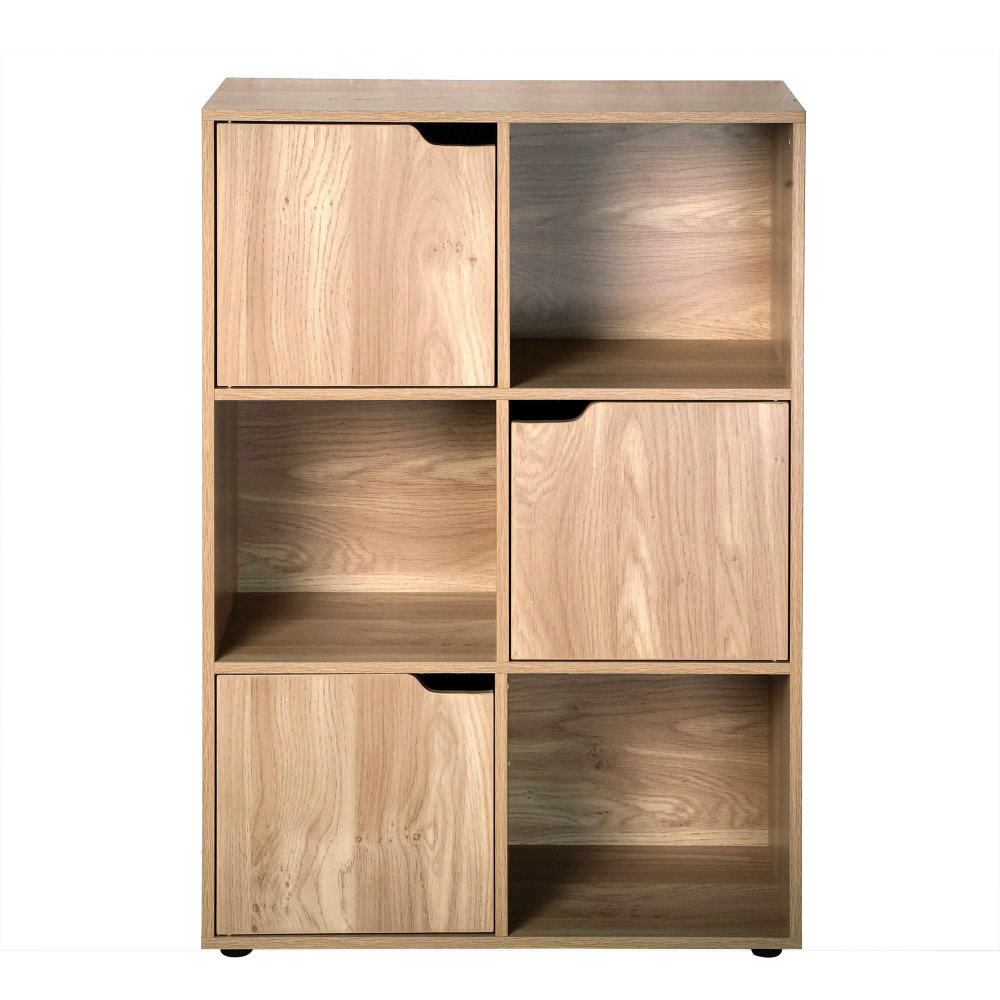 REGAL mit 6 Fächern und drei Türen - 60/29/90 cm - Eichefarben, Holzwerkstoff (60/90/29cm) - Calicosy