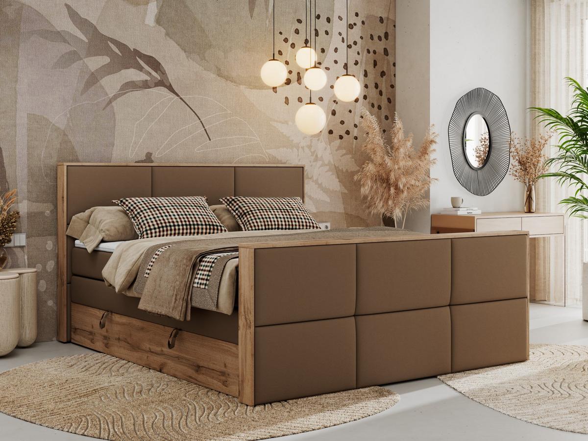 BOXSPRINGBETT ALBERO 2 KING DUO 160/200 Braun Kunstleder - H4 - Braun, Holz/Textil (160/200cm) - MKS