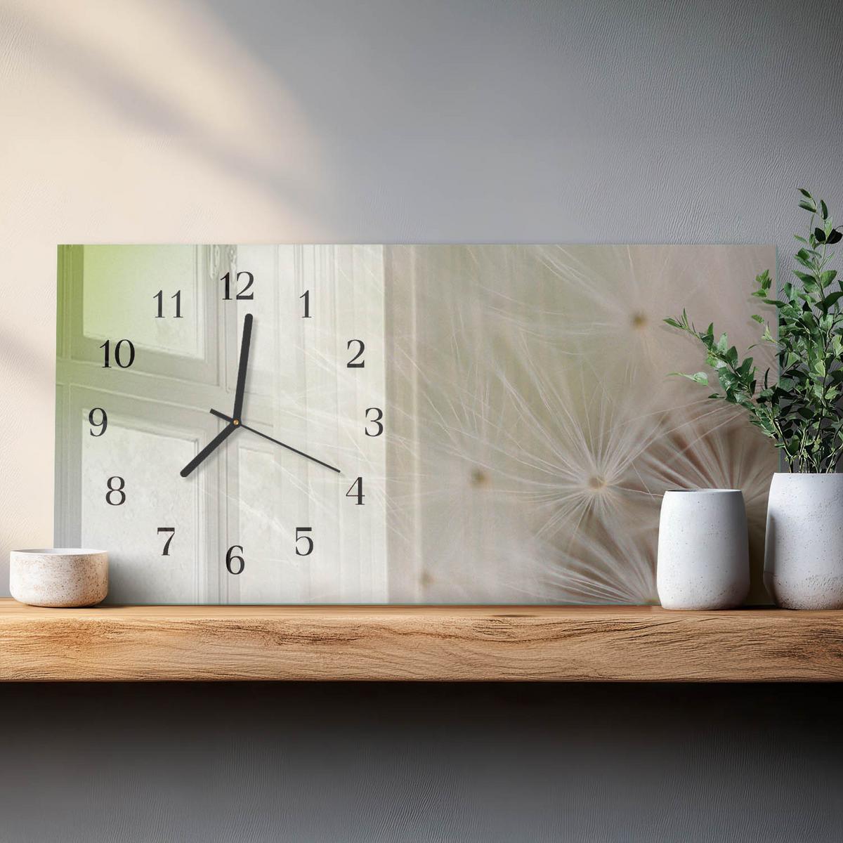 WANDUHR aus Glas 60x30 cm - Löwenzahn - Creme, Glas (60/30/0.4cm) - TULUP