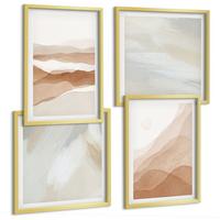 BILDER SET 4er Set - 50x50 cm & 40x60 cm Goldrahmen - Abstrakte braune Landschaften - Goldfarben, Kunststoff (50/50cm) - TULUP