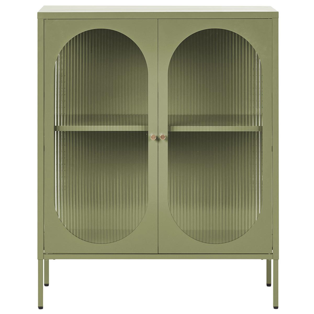 SIDEBOARD mit Glastüren Metall 90 cm Grün Sarre - Grün, Metall (90/111/35cm) - Beliani