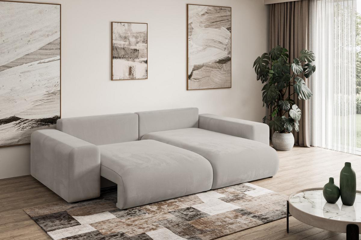 ECKSOFA Ottomane rechts ESKAR-L 266x176x72 Hellbraun Velours - Hellbraun/Schwarz, Holzwerkstoff/Kunststoff (176/266cm) - ALTDECOR