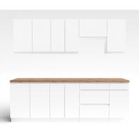KÜCHENLEERBLOCK Aquileia 240 cm Weiß Matt mit Arbeitsplatte Eiche Artisan - Weiß/Eiche Artisan, Holzwerkstoff (240/157.8/60cm) - AX Living