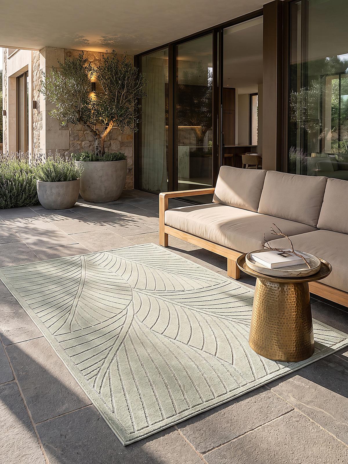 TEPPICH Outdoor, Fußbodenheizung-geeignet, mit Blattmotiv, ENGADIN in Salbeigrün, 120 x 170 cm - Grün, Textil (120/170cm) - KADIMA DESIGN