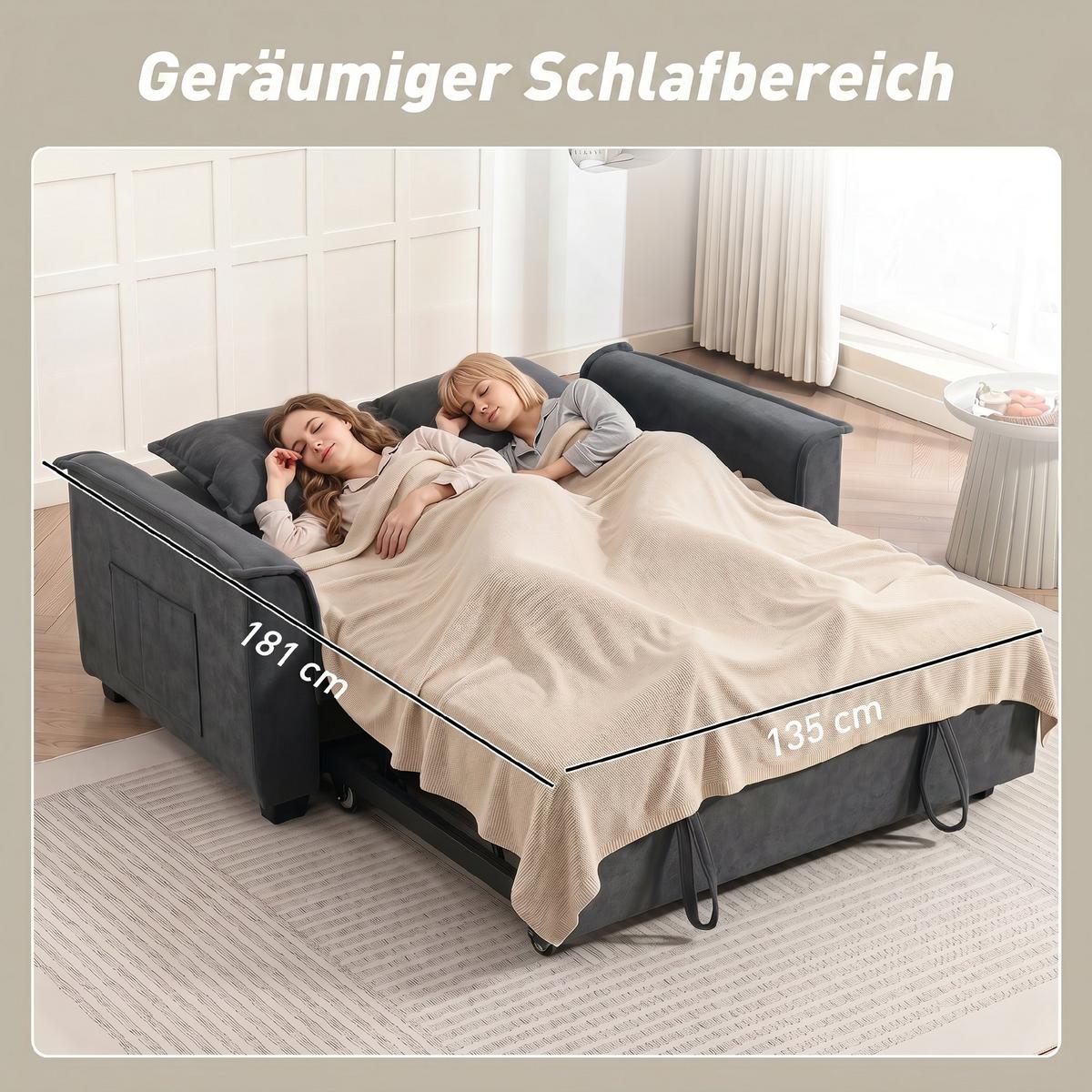 SCHLAFSOFA Polyester Dunkelgrau - Dunkelgrau/Schwarz, Holz/Kunststoff (85/86/168cm) - HOMCOM