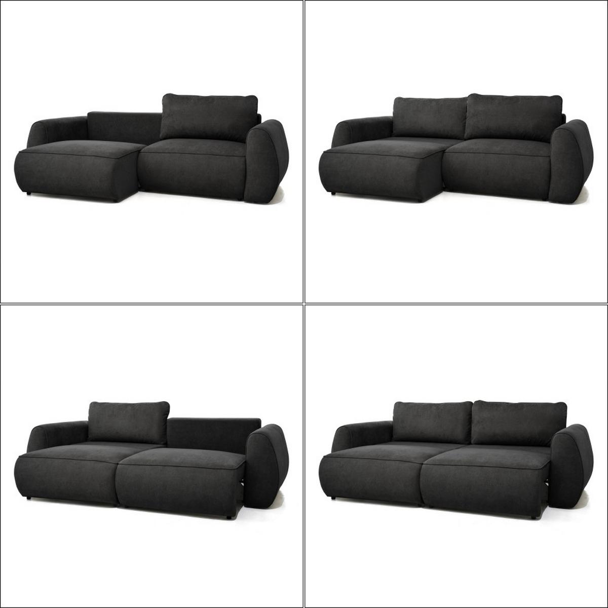 3-SITZER Schlafsofa Bravo mit Eckfunktion, mit zwei Bettkasten, Schwarz - Schwarz, Textil (257/96/110cm) - Beautysofa