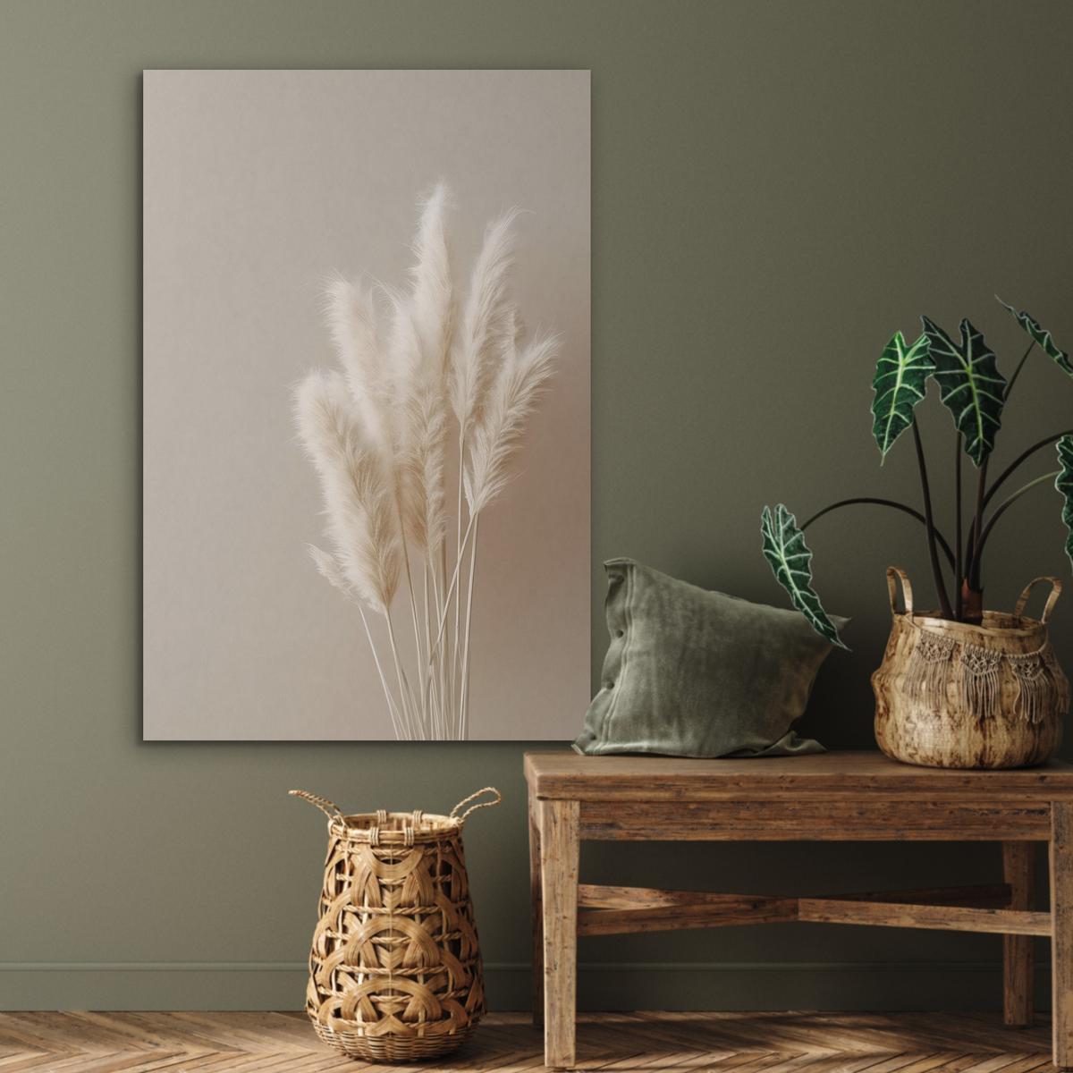 AKUSTIKBILD Pampasgras - Federn - Pastell - Weiß Wanddeko 70x100 cm - Naturfarben, Kunststoff (70/100/0.9cm) - MuchoWow