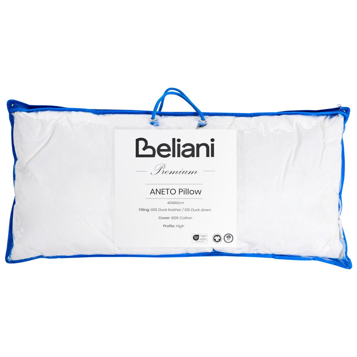 KOPFKISSEN Weiß Hoch 40/80 cm Aneto - Blau/Weiß, Naturmaterialien (80/40cm) - Beliani
