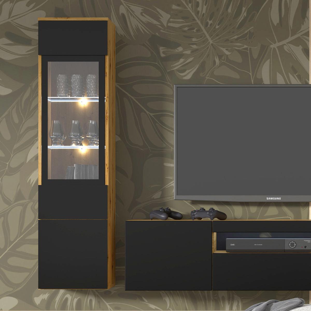 VITRINE Aurus Holz und Schwarz - Braun, Holzwerkstoff (37/143.5/33cm) - Petits-meubles