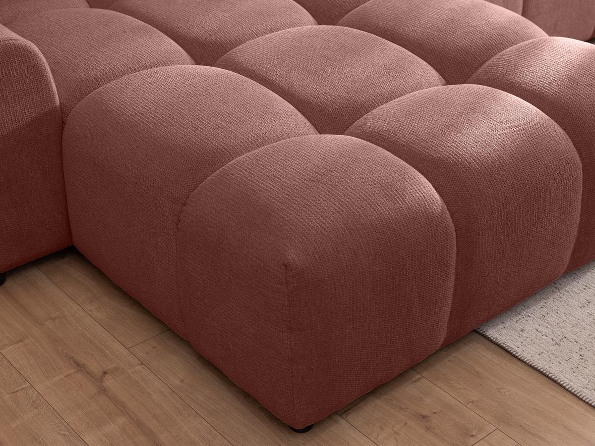 ECKSOFA Bubble mit losen Rückenkissen und Sitzfläche in Bubble-Optik aus weichem Terrakotta Strukturstoff mit schöner Sitzkomfort - Ottomane links - Terracotta/Schwarz, Holz/Kunststoff (180/306cm) - S-Style Möbel