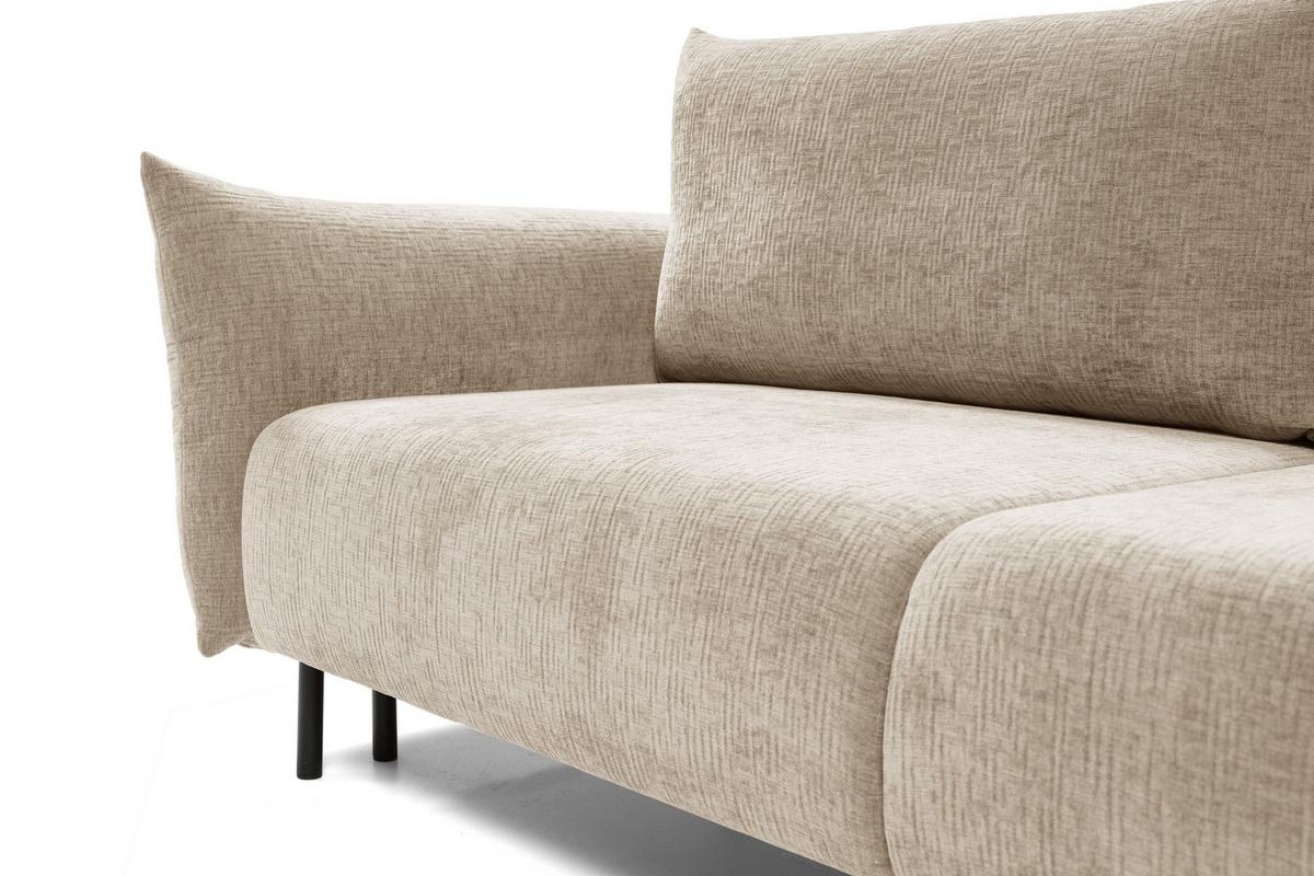 BETTSOFA UNO Beige Chenille-Stoff mit Schlaffunktion - Beige, Holz (240/90/108cm) - MASSENO