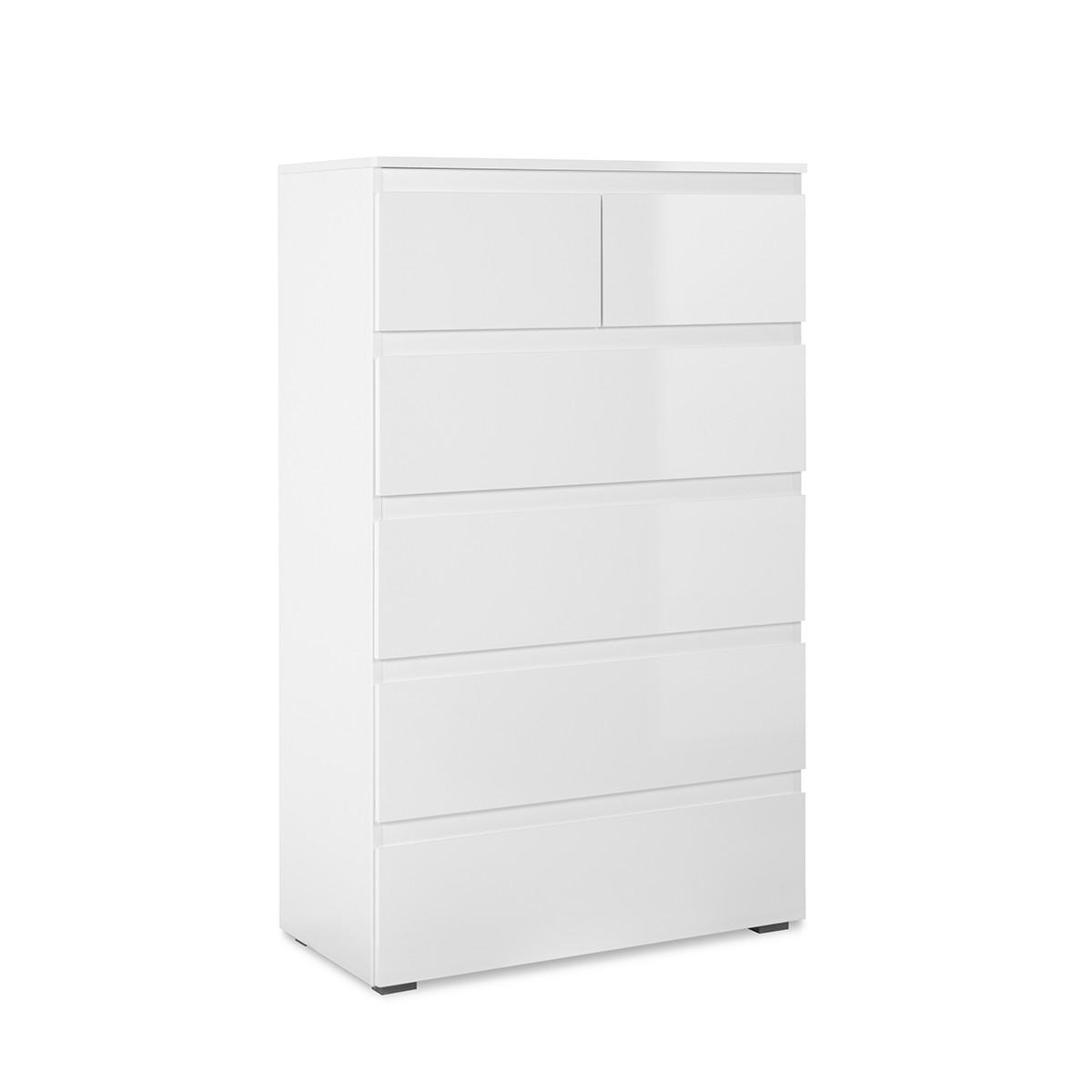 KOMMODE mit 6 Schubladen L80 x H131cm - Pretoria - Weiß, Holzwerkstoff (40/131.5/9.5cm) - Calicosy