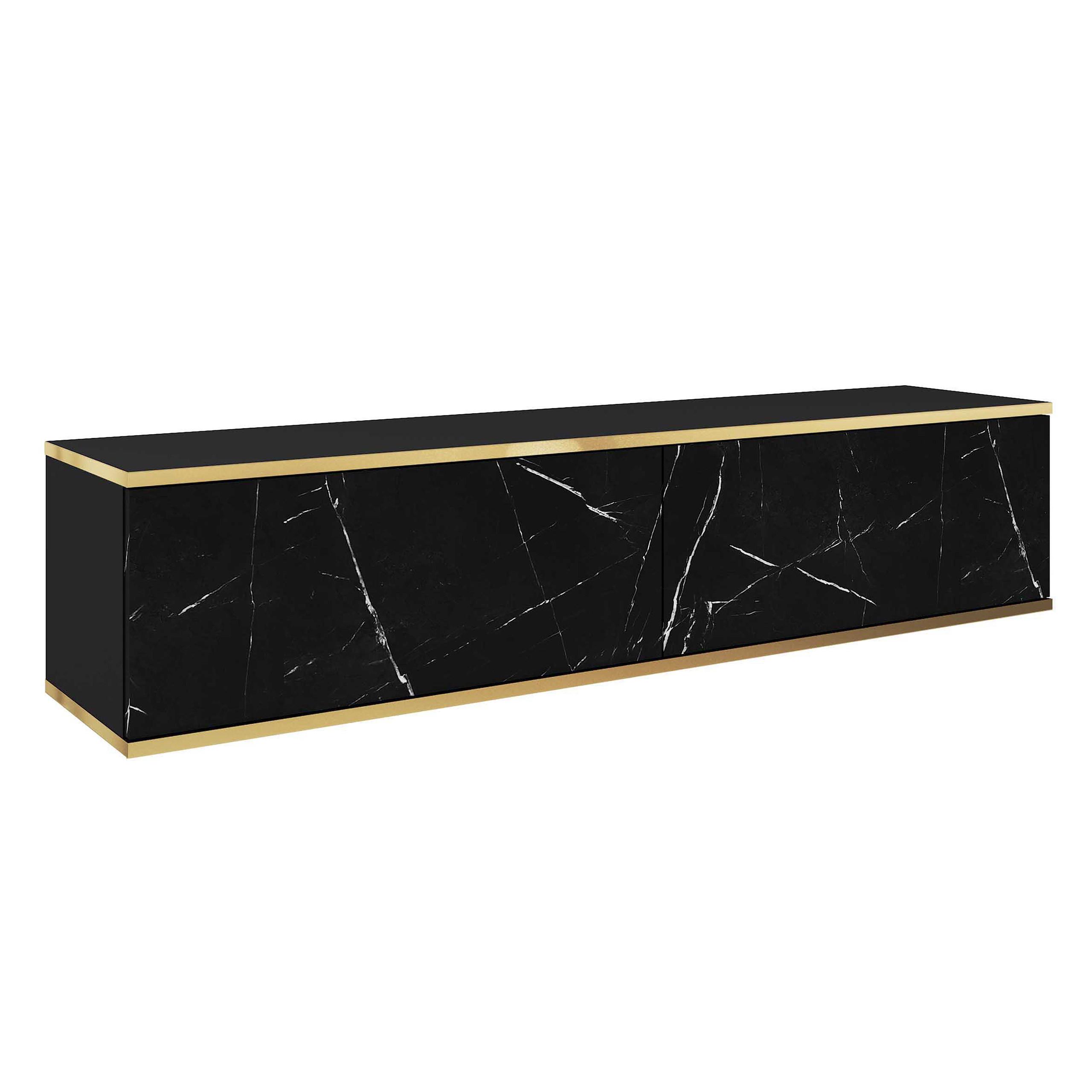 LOWBOARD VENEZIA 135x32x30 cm mit 2 Türen Schwarz - Goldfarben/Multicolor, Holzwerkstoff (135/30/32cm) - MASSENO