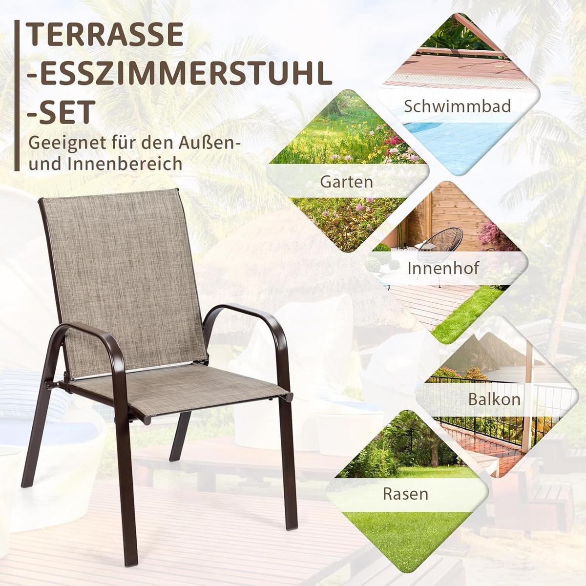 GARTENSTÜHLE Grau(2er-Set) - Grau, Metall - COSTWAY