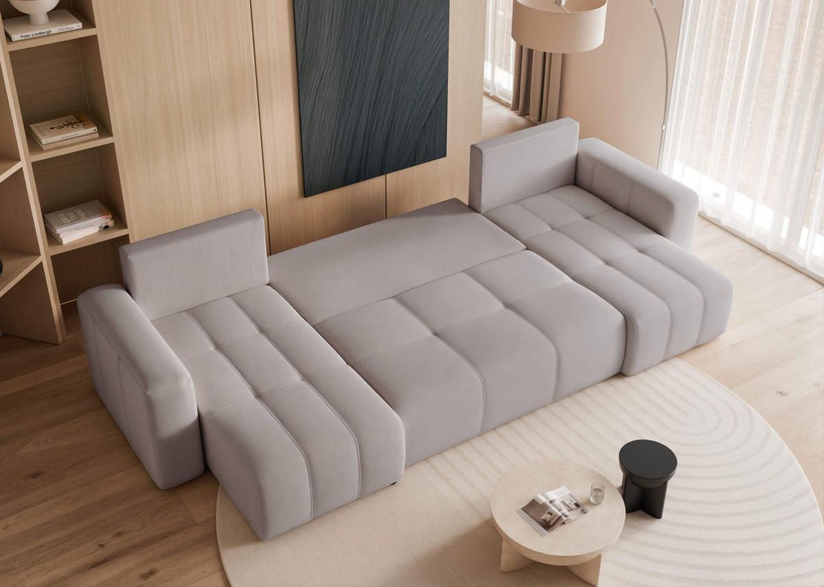 WOHNLANDSCHAFT PEDRO mit Schlaffunktion und Bettkasten Hellgrau - Grau, Holzwerkstoff/Textil (318/79/145cm) - Idohome