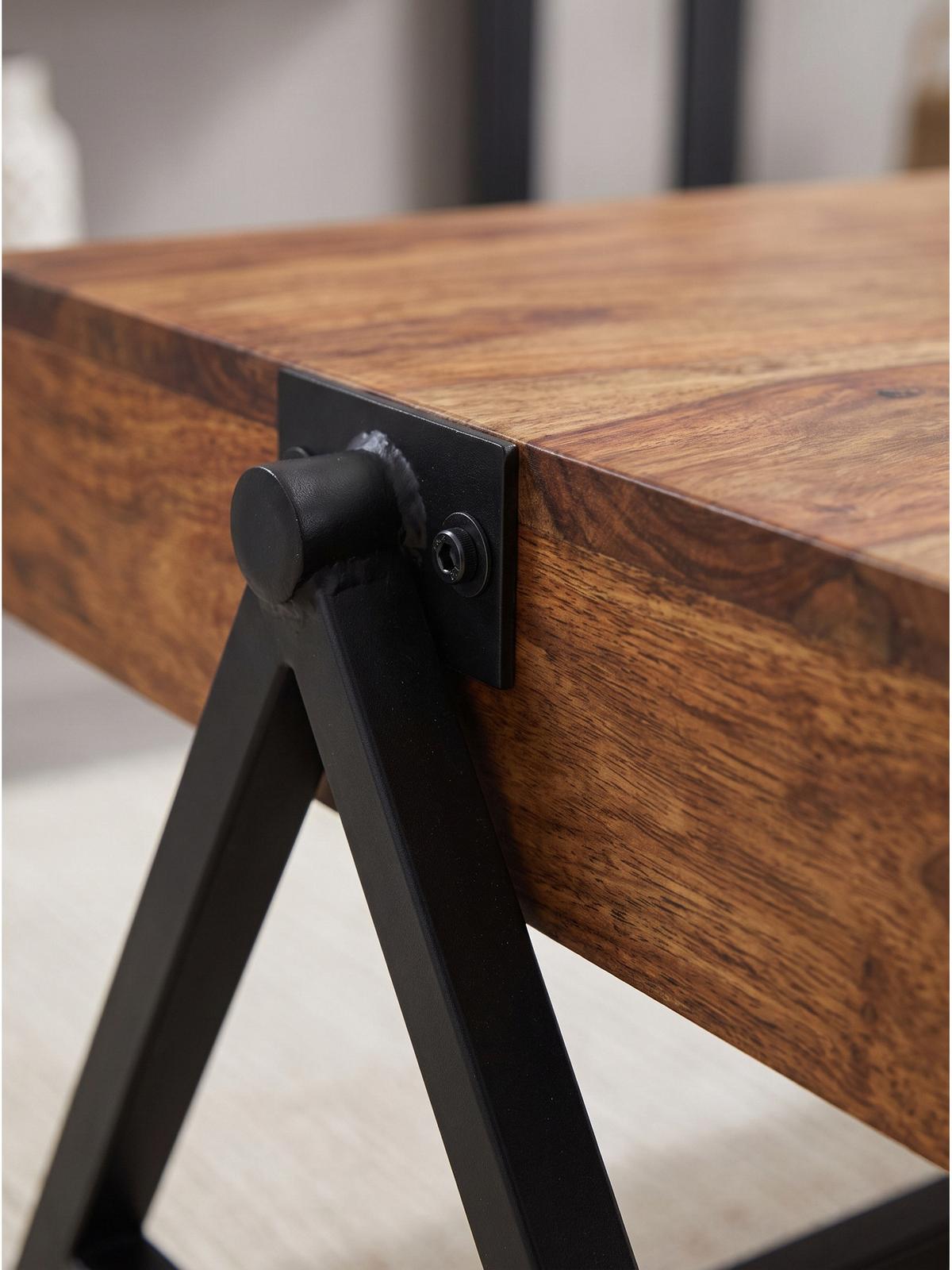 COUCHTISCH SENJA, Dunkles Massivholz, 120 x 60 x 40 cm - Schwarz/Braun, Holz/Metall (60/120/40cm) - KADIMA DESIGN