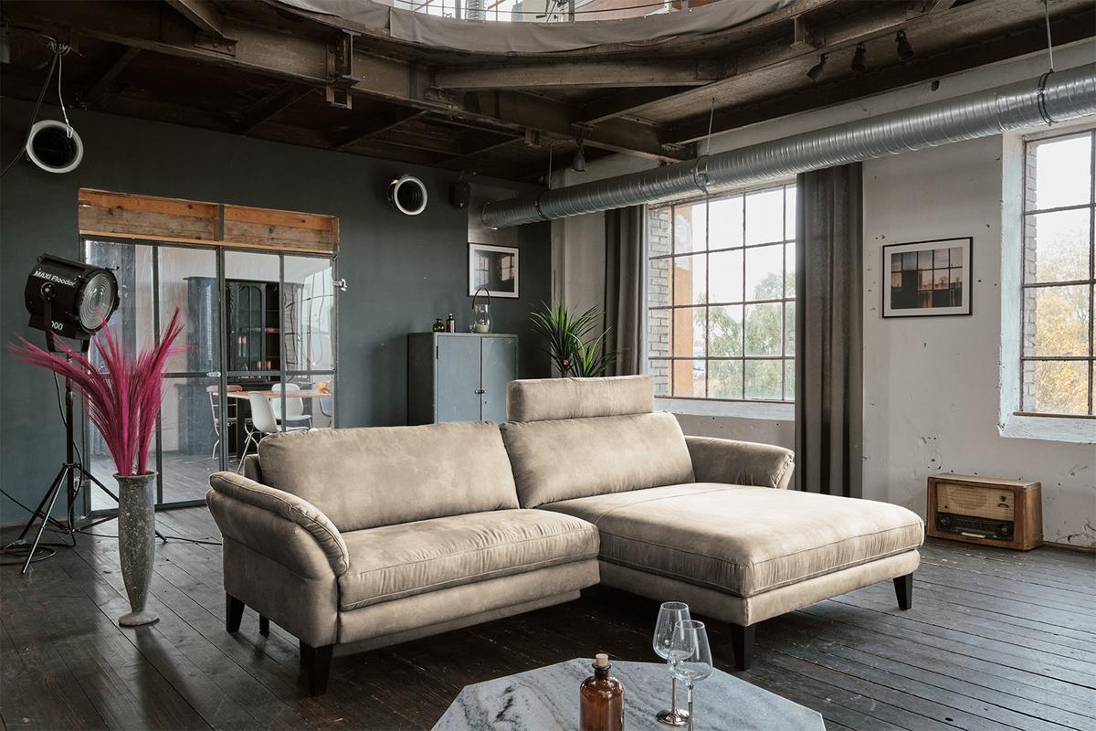 ECKSOFA MALTA Beige Webstoff - Beige/Schwarz, Buchenholz/Textil (302/175cm) - KAWOLA
