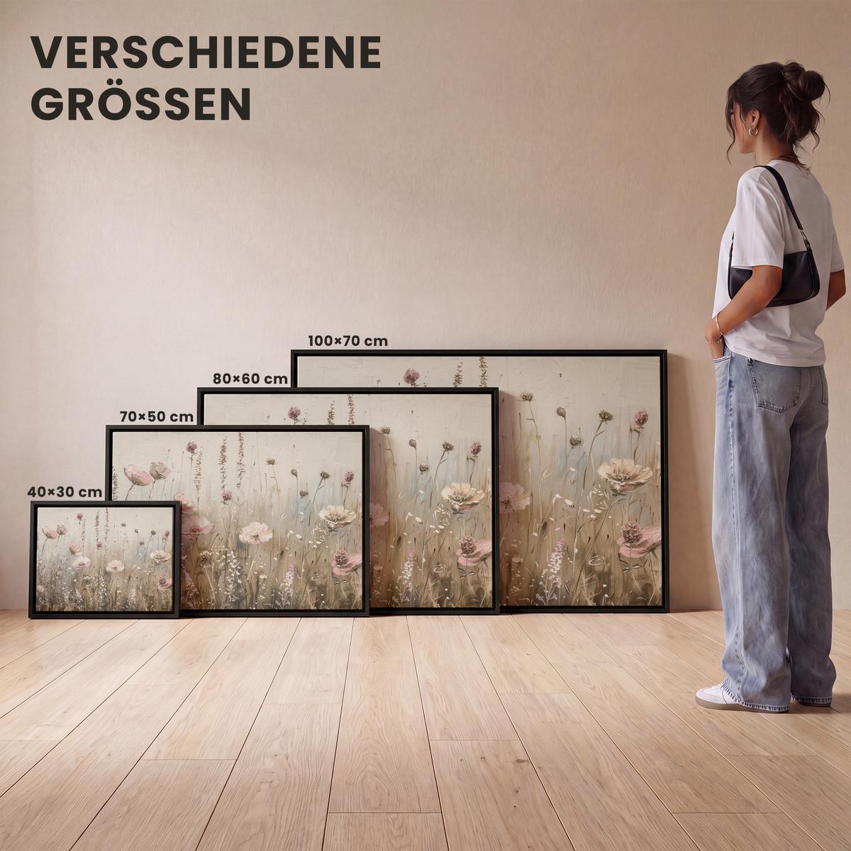 LEINWAND Bilder mit Rahmen - Blumen - Rosa - Modern - Beige - 80x60 - Beige, Textil (80/60cm) - MuchoWow