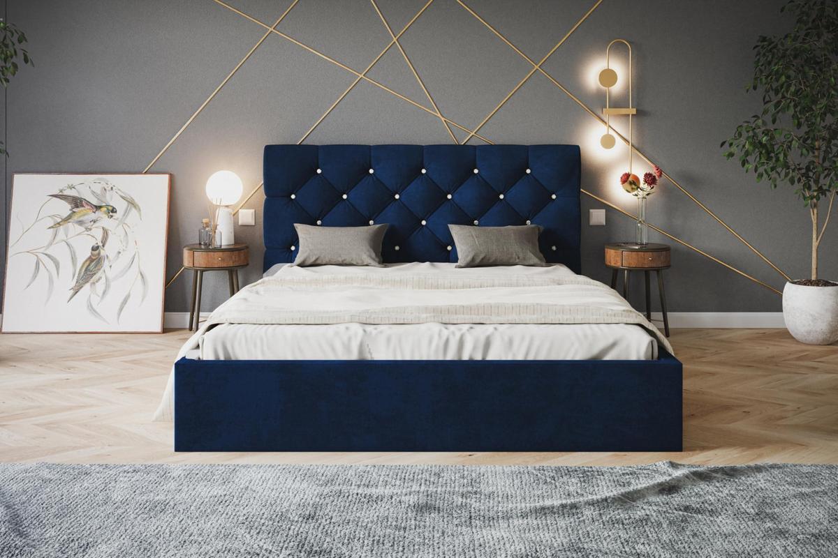 BETT 90x200 - Polsterbett mit Bettkasten und Metallrahmen - Elegant Betten - Glatter Kronos-Stoff - Kollektion Boston, Blau - Blau, Holz/Textil (90/200cm) - Alpi-Möbel