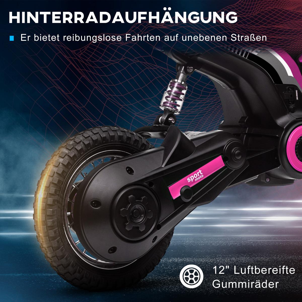 ELEKTRO Motorrad Kinder Elektromotorrad mit 24V 350W Motor, 8-16 KMH Rosa - Rosa, Kunststoff (119/64/76.5cm) - HOMCOM