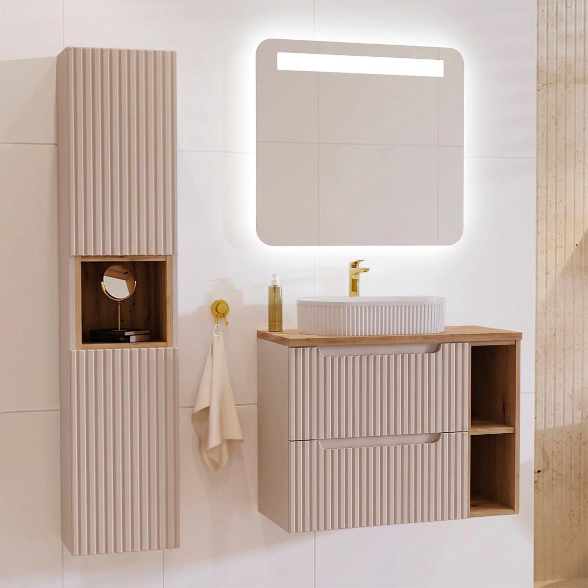BADMÖBEL 80.4cm Riva 2er-Set Kaschmir und Holz - Beige, Holzwerkstoff (80.4/59/40cm) - Petits-meubles